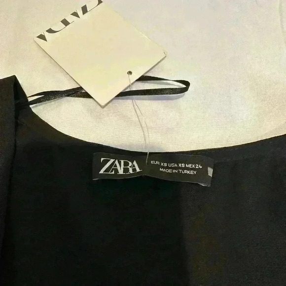 NWT! Zara Black V Neck Blouse with Belt (Size XS) - Picture 2 of 9